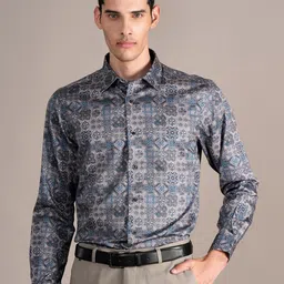 Cantabil Men Spread Collar Ethnic Motifs Printed Cotton Formal Shirt-image-62