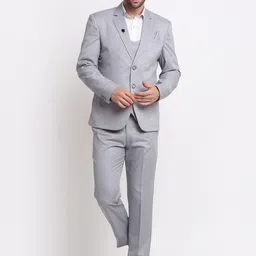 KLOTTHE Men Dark Grey Solid Single-Breasted Three-Piece Party Suit-image-14