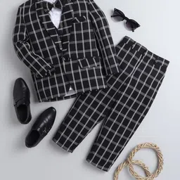 Jeetethnics Boys Black & White Four-Piece Checked Party Suit-picture-45