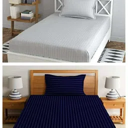 210 TC Cotton Single Striped Flat Bedsheet-image-21