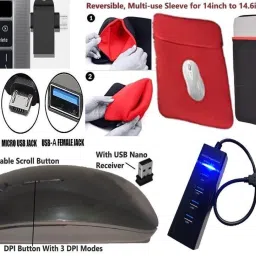 ANJO KeyboardWirelsMous-WPad-3Hub-3n1Cl-OTG2n1-Ext-LED-Skin-14.6iScrn&KeyGuard&Sleeve Combo Set image 3