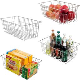 Stainless Steel Stainless Steel Multipurpose Use Wire Storage Basket With Handle (Pack of 4) Storage Basket-picture-22