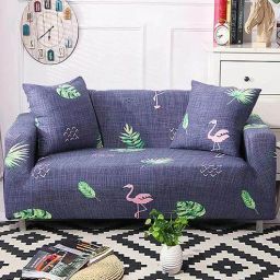 house of quirk Blue Polyester Printed 118x18 Flexible Stretch 4 Seater Sofa Slipcover-picture-2