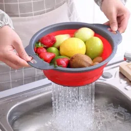 Small Foldable Silicone Round Food Strainer for Kitchen, Space-Saving Design Collapsible Colander-image-6
