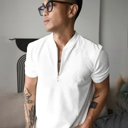 Men Solid Henley Neck Polyester White T-Shirt-image-87