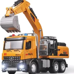 1:24 Die-Cast Excavator Crane [Mustard] Openable Doors, Lights & Shock Absorbers-36