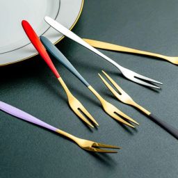 kooshlo Appetizer Small Forks Dessert Forks,2-Tine Portable Salad Fruit Forks for Part Stainless Steel Serving Fork Set image 4