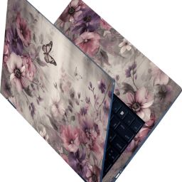 Flipkart SmartBuy Full Body Laptop Skin Sticker - Purple Flowers and Butterfly Self Adhesive Vinyl Laptop Decal 15.6-17