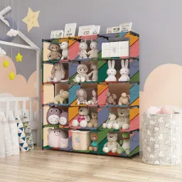 Colorful Wood Print 18 Shelf Book Organizer Metal Open Book Shelf-image-81