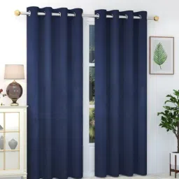 exporthub Navy Blue Solid Polyester 8 Ft Blackout Eyelet Door Curtains (Set of 2)-picture-3