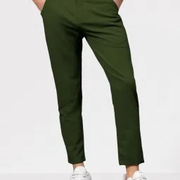 Men Regular Fit Green Linen Blend Trousers-image-78