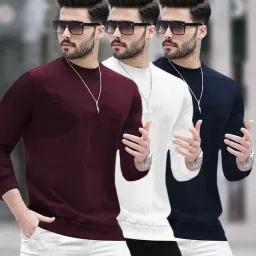 Pack of 3 Men Solid Round Neck Cotton Blend Multicolor T-Shirt-picture-16