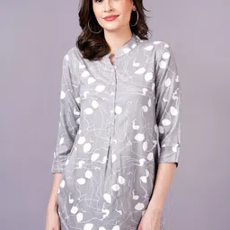 HIGHLIGHT FASHION EXPORT Floral Print Mandarin Collar Shirt Style Longline Top-image-60