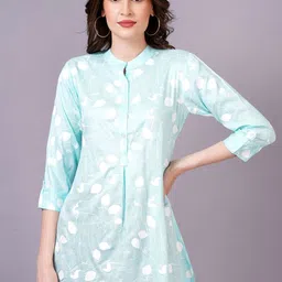 HIGHLIGHT FASHION EXPORT Floral Print Mandarin Collar Shirt Style Longline Top-picture-23
