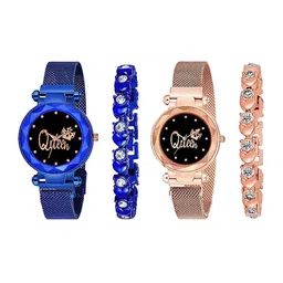 CERO Pack Of 2 Analogue Watches With Bracelets Combo C-Com-4-Queen-Gold-image-2