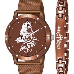 CERO Men Pack Of 2 Bracelet Style Straps Analogue Watch & Bracelet C-Com-Brown-Maha-image-66