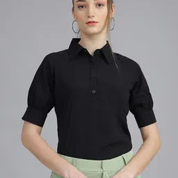 FITHUB Spread Collar Raglan Sleeves Shirt Style Formal Top-picture-29