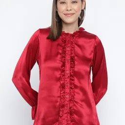 Mayra Frills Detail Mandarin Collar Shirt Style Top-image-67