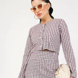 SASSAFRAS Burgundy Checked Long Sleeve Shirt Style Top-image-2