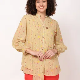 FUTURO Floral Printed Mandarin Collar Shirt Style Top-picture-15