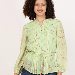FUTURO Floral Printed V-Neck Pleated Detail Shirt Style Top-picture-4