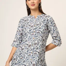 Divena Floral Print Mandarin Collar Shirt Style Top-image-99