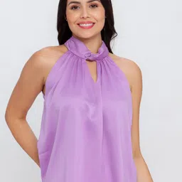 Zink London Purple Mandarin Collar Shirt Style Top-image-28