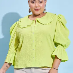 Athena Ample Plus Size Peter Pan Collar Bell Sleeve Shirt Style Top-image-88