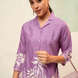 Vishudh Tropical Printed Shirt Style Lapel Collar Top-23
