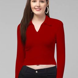Dream Beauty Fashion Shirt Collar Fitted Crop Top-picture-2