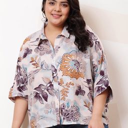 Athena Ample Plus Size Floral Print Kimono Sleeve Linen Shirt Style Top-26