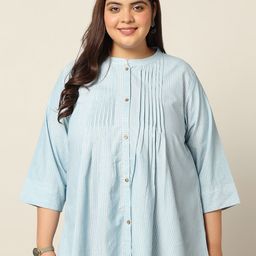 FASHION DREAM Plus Size Striped Mandarin Collar Shirt Style Top-image-95