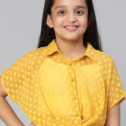 Oxolloxo Girls Yellow Self Design Shirt Style Crop Top-picture-18