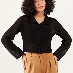 Athena Immutable Cuffed Sleeves Net Shirt Style Crop Top-image-37