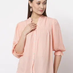 Gipsy Peach-Coloured Mandarin Collar Shirt Style Top-image-11
