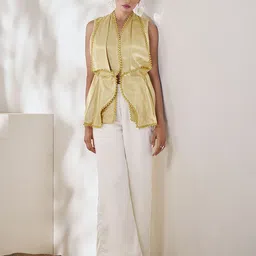 Fusionic V-Neck Pure Silk Cinched Waist Embellished Top-picture-45