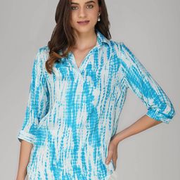 Vastraa Fusion Tie & Dye Printed Shirt Collar Roll Up Sleeves Regular Top-10