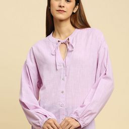 INDYES Tie-Up Neck Cotton Shirt Style Top-image-64
