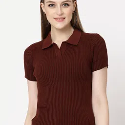 Kalt Striped Shirt Collar Cotton Top-image-96