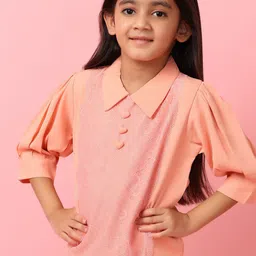 V-Mart Girls Solid Self Design Shirt Collar Cotton Top-image-76