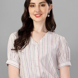 Kinjo Striped Puff Sleeve Shirt Style Cotton Top-image-95