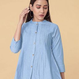 Moda Rapido Women Striped Mandarin Collar Cotton Shirt Style Top-picture-6