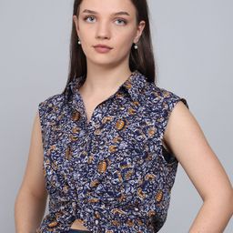 Baawri Floral Printed Sleeveless Waist Tie-Ups Shirt Style Top-image-91