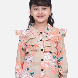 Cutiekins Beige Floral Printed Ruffles Crepe Shirt Style Top-picture-33