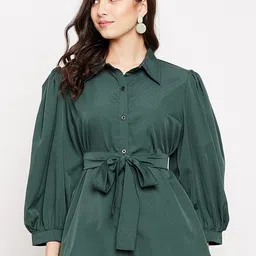 Fashfun Puff Sleeve Tie-Ups Crepe Shirt Style Top-32