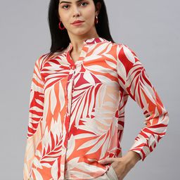 De Moza Abstract Printed Mandarin Collar Shirt Style Top-picture-8