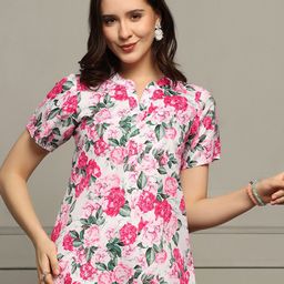 FASHION DREAM Floral Printed Mandarin Collar Georgette Shirt Style Top-picture-16