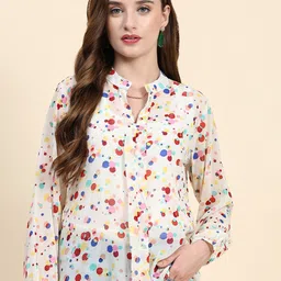 BAESD Polka Dots Printed Mandarin Collar Puff Sleeves Shirt Style Top-image-21