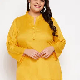 VINAAN Plus Size Mandarin Collar Bell Sleeve Shirt Style Top-picture-23