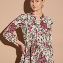 all about you Red Floral Printed Mandarin Collar Lace-Up Regular Top-picture-40